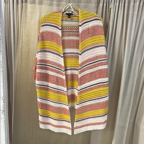 Peach and Mustard Colored Striped Cardigan - Jessica Simpson - Picture 1 of 4